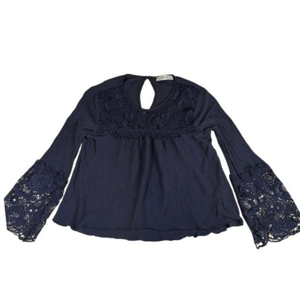 Abercrombie & Fitch Navy Blue Lace Embellished Bell Sleeve Blouse SM Boho Hippie